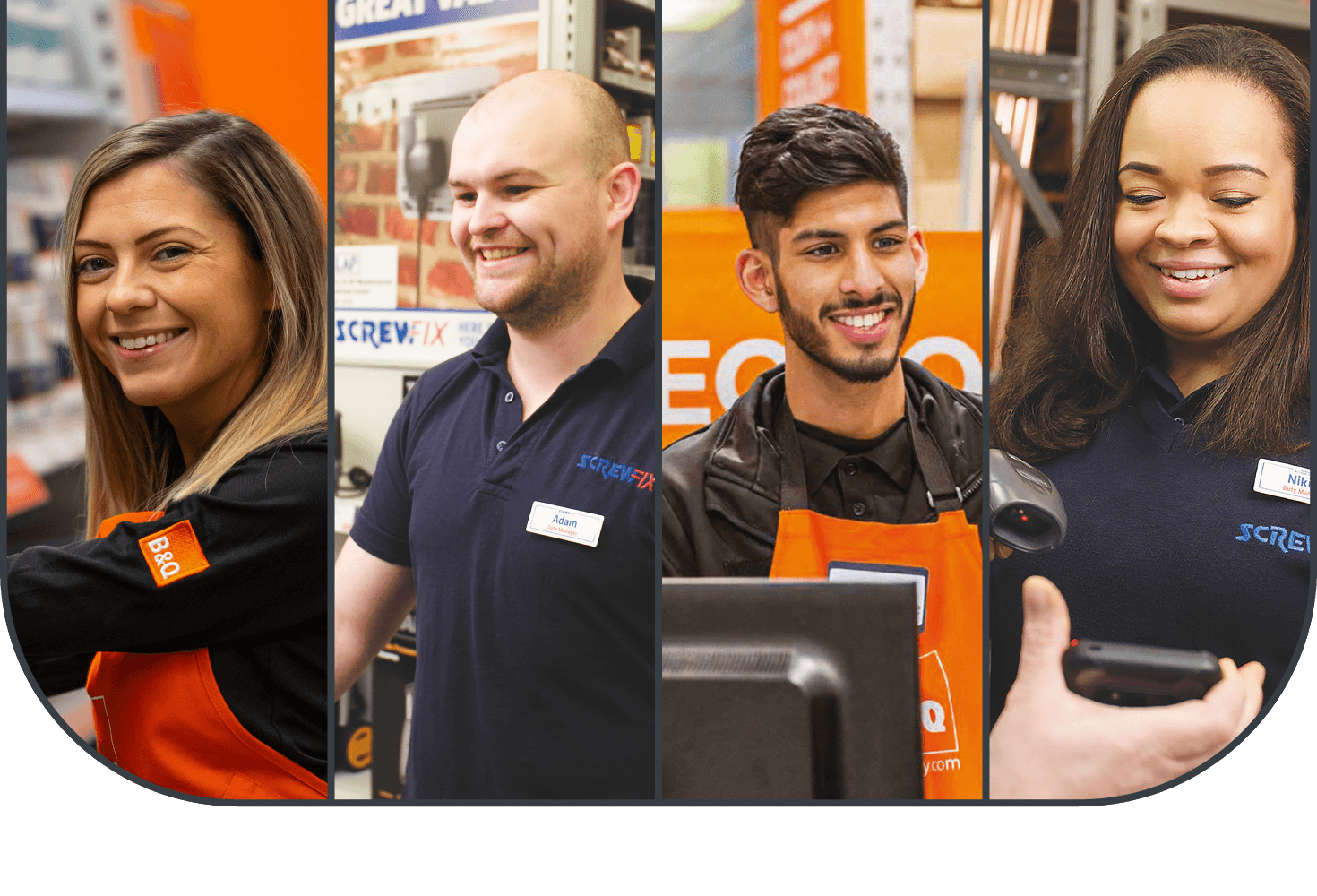 a photo montage of B&Q and ScrewFix colleagues