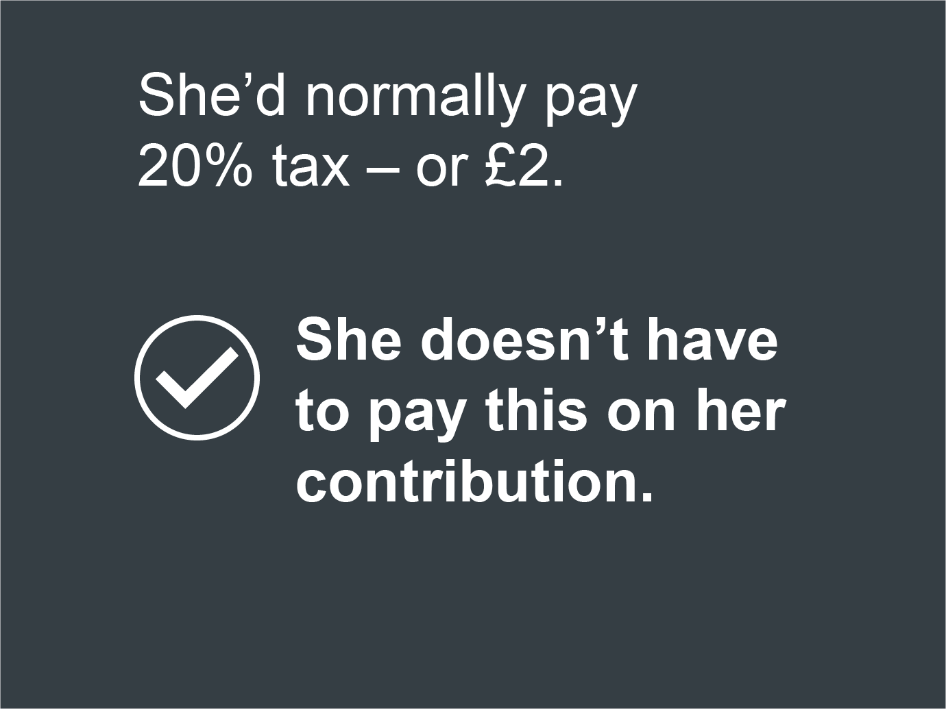 She'd normally pay 20% tax - or £2. She doesn't have to pay this on her contribution.